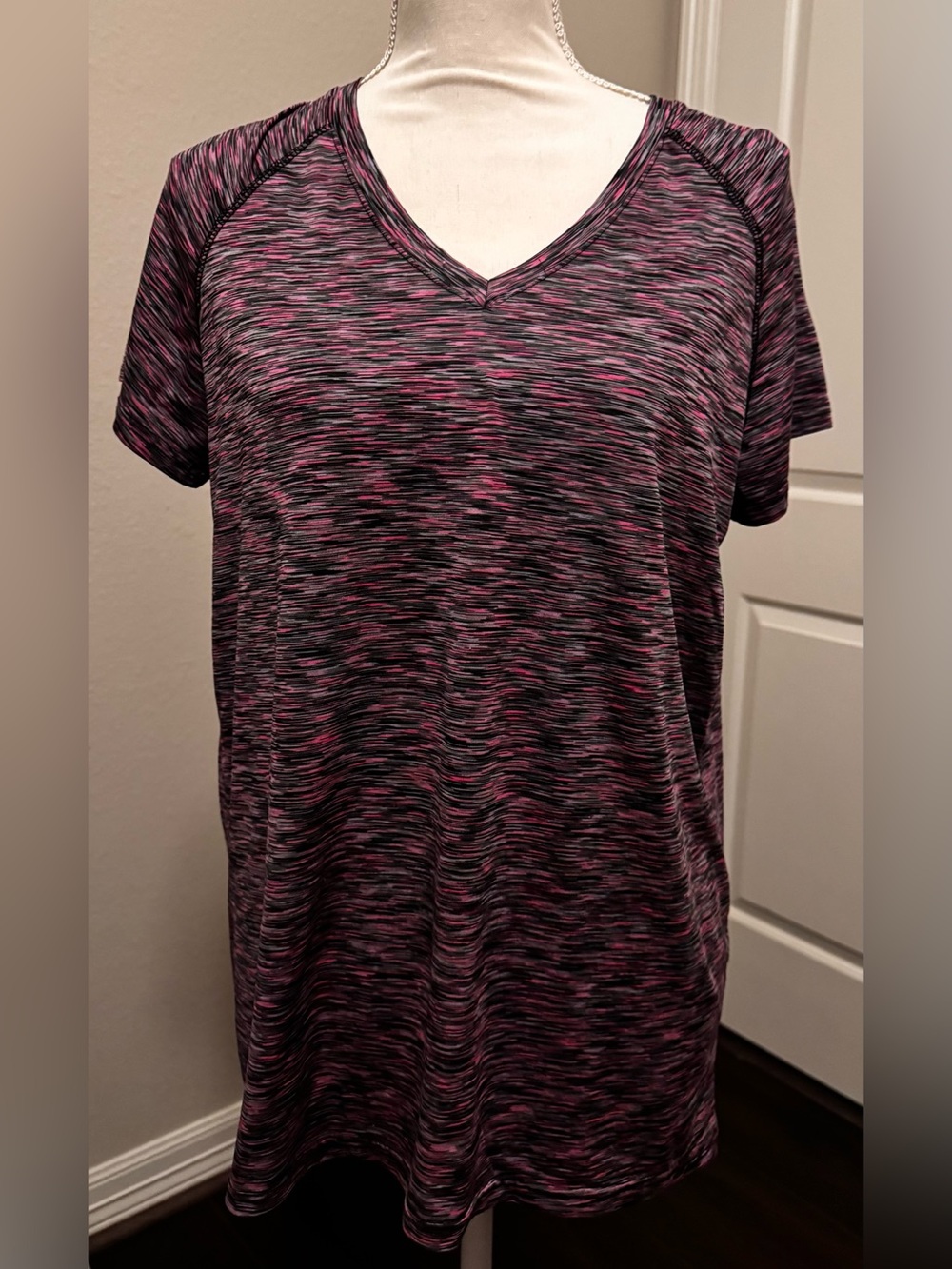 Women’s Workout Shirt Pink Black and Grey with Back Inlet Size Medium